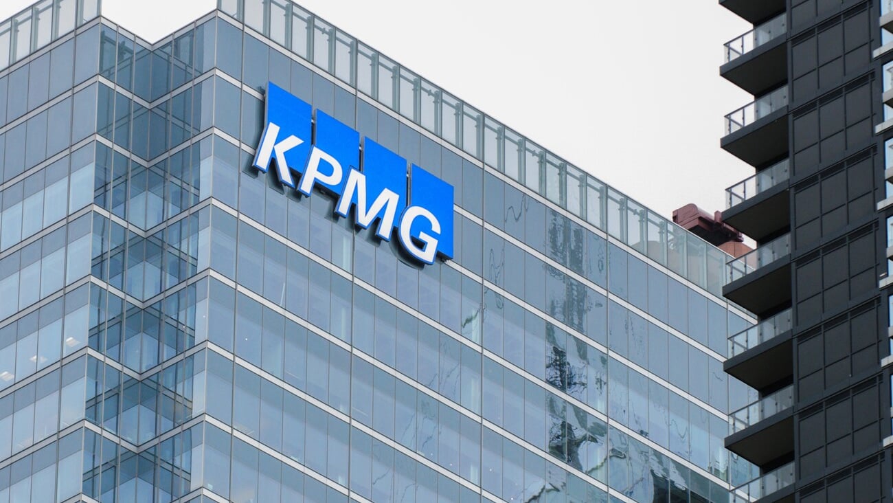 Toronto, ON, Canada -June 5, 2024: View at KPMG sign. KPMG is a multinational professional services network; Shutterstock ID 2497129275