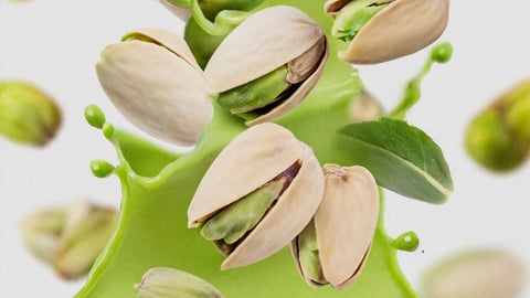 green pistachio splash with pistachio inside isolated, make more background; Shutterstock ID 2499331665