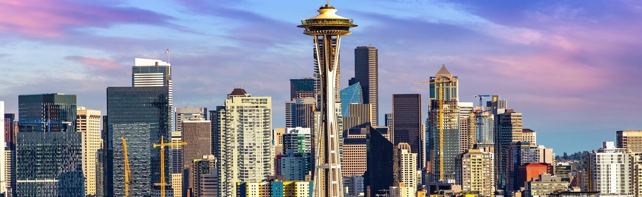 Panoramic view of Seattle cityscape  at sunset, Washington, USA; Shutterstock ID 2435838255