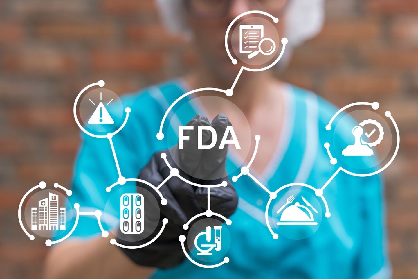 Doctor working on virtual touch screen presses abbreviation: FDA. Food and Drug Administration ( FDA ) Department Service Medical Concept.; Shutterstock ID 2462849701